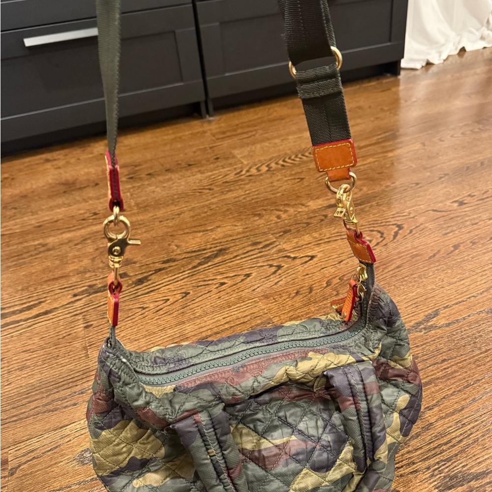 MZ Wallace Quilted Camouflage Satchel in Olive, Brown, Black - Picture 4 of 8